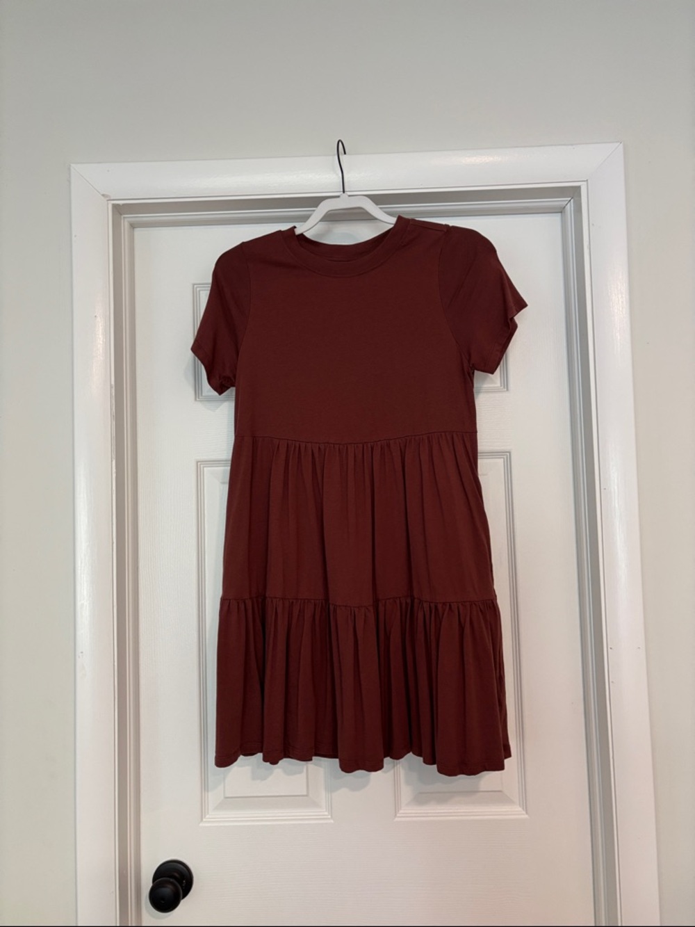 Short Sleeve Tiered Dress - Rust Brown